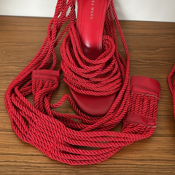 EUC AZALEA WANG Totally Knotted Up Rope Charlene Sandal Heels in Red - Picture 6 of 16
